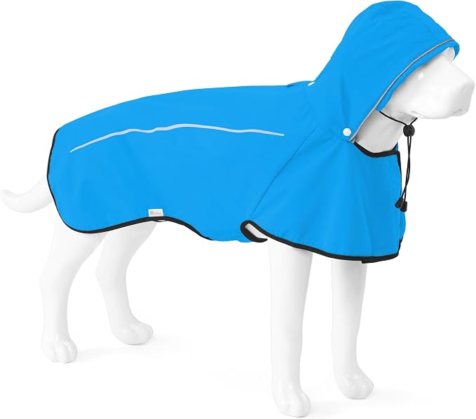 Mile High Life Dog Raincoat, Adjustable Waterproof Pet Rain Jacket, Reflective Hooded Poncho for Small Medium Large Dogs, Lightweight Breathable Pet Rain Coat (Blue,M Chest 22"-28")
