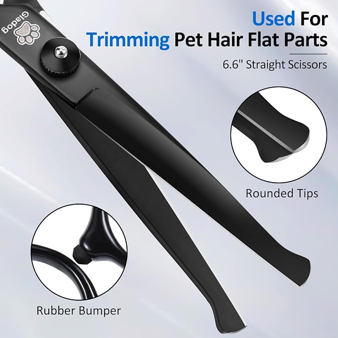 Dog Grooming Scissors Kit with Safety Round Tips, GLADOG Professional 6 in 1 Grooming Scissors for Dogs, Sharp and Heavy-duty Dog Grooming Shears for Dogs Cats