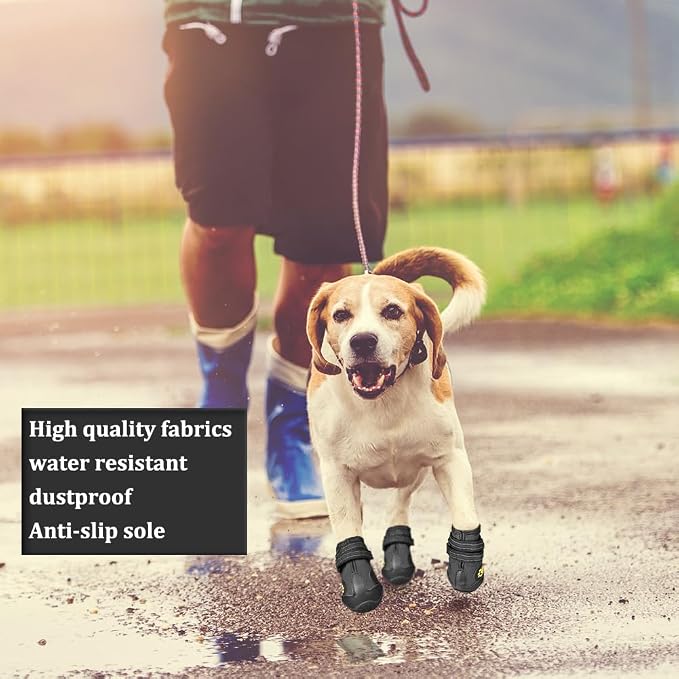 CovertSafe& Dog Boots for Dogs Non-Slip, Waterproof Dog Booties for Outdoor, Dog Shoes for Medium to Large Dogs 4Pcs with Rugged Sole Black