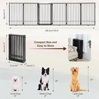 Metal Freestanding Dog Gate with Door, Extra Wide 121", 31" Height Foldable Dog Gates for Doorways, Tall Pet Fence Indoor Pet Gates, 6 Panels Pet Barrier for Stairs Hallways, Black