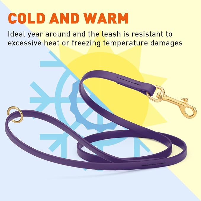 Viper Biothane K9 Working Dog Leash Waterproof Lead for Tracking Training Schutzhund Odor-Proof Long Line with Solid Brass Snap for Puppy Medium and Large Dogs 6ft, Violet Purple