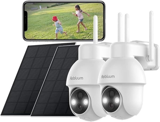2K Solar Security Cameras Wireless Outdoor, 360° Pan Tilt, 2Pack | Color Night Vision, PIR Sensor, AI Motion Detection, 2-Way Audio, IP66 Waterproof, Wifi6, Work with Alexa & Google Assistant