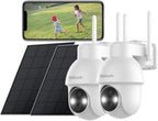 2K Solar Security Cameras Wireless Outdoor, 360° Pan Tilt, 2Pack | Color Night Vision, PIR Sensor, AI Motion Detection, 2-Way Audio, IP66 Waterproof, Wifi6, Work with Alexa & Google Assistant