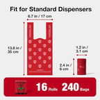 VETRESKA Dog Poop Bag with Handles 240 Count, Strawberry Scented Waste Bag | Leak-Proof Thick Dog Bags for Poop, Easy-Tie Large Poop Bags, 16 Refill Rolls for Dog Walking Cat Litter