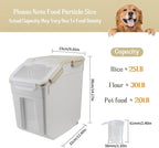 Large Flour Storage Container Bin 25lb, 2Pack Airtight Rice Storage Containers with Wheels Seal Locking Lid, BPA Free with Measuring Cup&Scoop for Flour, Rice, Grain(Gray)