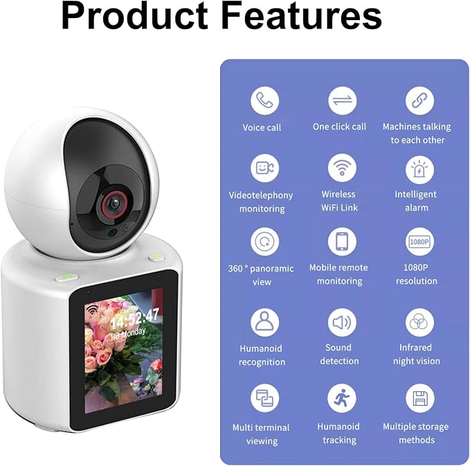 Two Way Pet Camera with 2.8 inch HD Screen, 1080P Video Calling Camera for Indoor Home Security, Indoor Home Nanny/Dog/Baby Security Device with Phone App