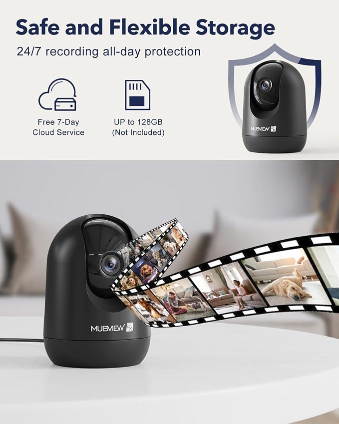 MUBVIEW Cameras for Home Security, Indoor Security Camera, 2.4/5GHz WiFi Wired Camera Ideal for Dog/Elder/Baby, Motion Tracking, Two-Way Audio, Pan Tilt, 7X24, 2K Night Vision PK320B-D | For dogs, elders and baby rooms, motion tracking, 2-way audio, 24...
