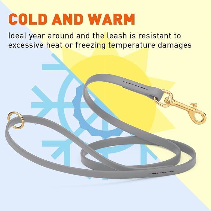 Viper Biothane K9 Working Dog Leash Waterproof Lead for Tracking Training Schutzhund Odor-Proof Long Line with Solid Brass Snap for Puppy Medium and Large Dogs 6ft, Battleship Gray