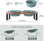 SPUNKYJUNKY Ceramic Elevated Tilted Dog Bowls Bone-Shaped Raised with 2 Height Iron Stand, 4.9'' Dog and Cat Food Water Bowls Set Non-Slip for Puppy Kitten Small Sized Breed - 7 OZ,Dark Green