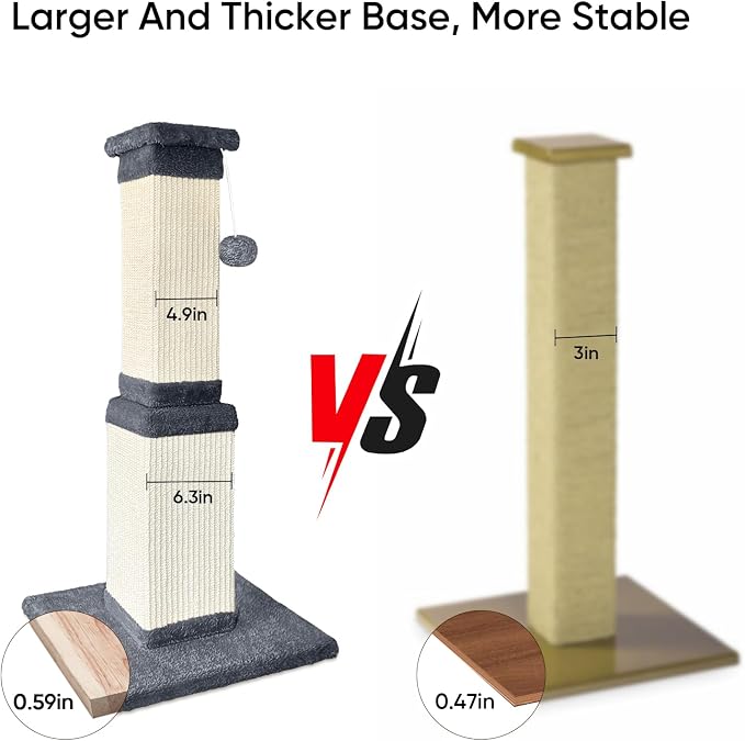 Cat Scratching Post for Indoor Cats, 32Inch Sisal Cat Scratcher | Wide Stable Base, Full-Body Stretching Cat Scratch Post, Heavy Duty Post for Cat Adults to Protect Furniture, Deep Gray