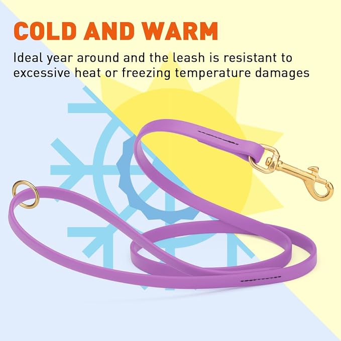 Viper Biothane K9 Working Dog Leash Waterproof Lead for Tracking Training Schutzhund Odor-Proof Long Line with Solid Brass Snap for Puppy Medium and Large Dogs 4ft, Amethyst Purple
