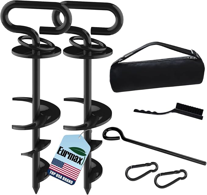 Eurmax USA 2-Pack Heavy Duty Dog Tie Out Stake, No-Tangle In Ground Anchor Runner for Large Dogs up to 210 Lbs - Perfect for Yard, Beach and Camping (Square,Black)