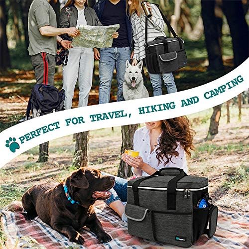 PetAmi Dog Travel Bag Organizer, Pet Travel Kit with 2 Food Containers & 2 Collapsible Dog Bowls, Pet Supplies Tote with Luggage Sleeve, Weekend Road Trip Camping Essentials, Dark Gray, Medium