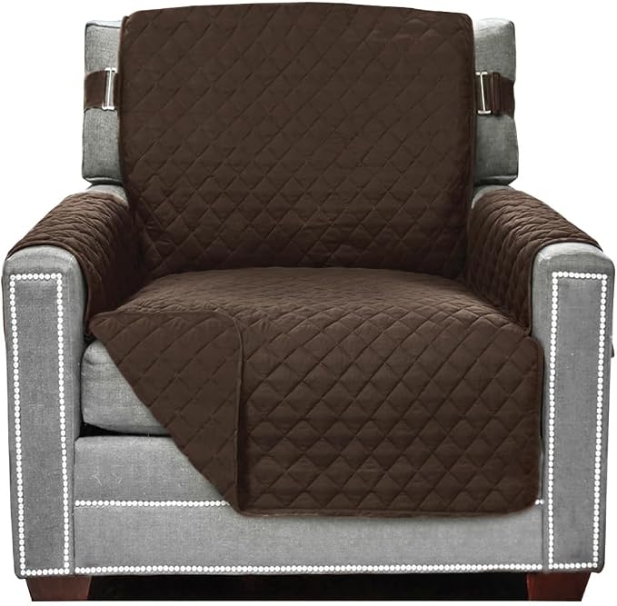 Sofa Shield® Couch Armchair Covers for Dogs, Reversible Furniture Protector with Strap, Stain and Tear Resistant Cushion Cover, 23 inch Seat, Machine Washable Slipcover Pets, Cats, Chocolate