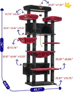 Gitelsnour Cat Tree, 74" Tower for Large Cats, Big Condo Hammock CCT030BR | Heavy duty, 3 Big Platforms, 2 Baskets, 2 Condos, Multi-Level Cat Scratching Posts, Indoor Cats Large Adult, Black and red