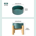 SPUNKYJUNKY Ceramic Elevated Dog Bowls 2 Pack - 8.3inch Raised Dog Bowls with Non-Slip Wooden Stand for Large Dogs Dishwasher Safe(Green,60OZ*2)