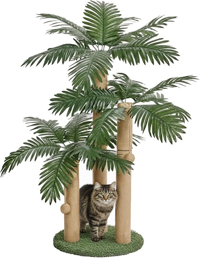 LEMONDA 31.5Inch Cat Scratching Post | Cat Scratcher Tree, Cat Scratching Posts,3 Scratching Poles,2 Interactive Dangling Balls, For Indoor Kitten & Adult Cats