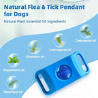 Natural Flea and Tick Prevention Pendant for Dogs Flea and Tick Collar, Waterproof Flea and Tick Repellent Dog Tag Safe for All Breeds & Sizes with 2 Silicone Buckles & 4 Refills, Collar NOT Included
