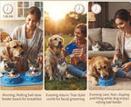 BPA Free Rolling Ball Slow Feeding and Licking Bowl Feeding and Care kit | Pet grooming comb nail clipper kit suitable for small and medium-sized dogs and cats, non slip dishwasher safe, blue