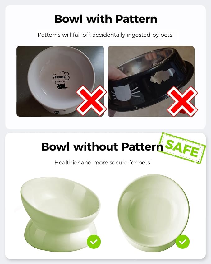 LoeJan Elevated Cat Food Bowl, 5 Oz Ceramic Raised and Tilted Water Bowl, Anti Vomiting and Protect Pets' Spines Dishes for Small Dog, Fat Faced Cat, Kitten (Green, 1 Pack)
