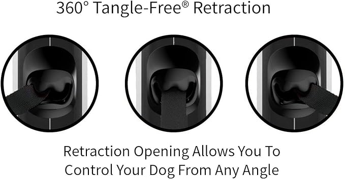 TUG Tiny 360° Tangle-Free Retractable Dog Leash with Anti-Slip Handle | 10 ft Nylon Tape| One-Handed Brake, Pause, Lock (White)