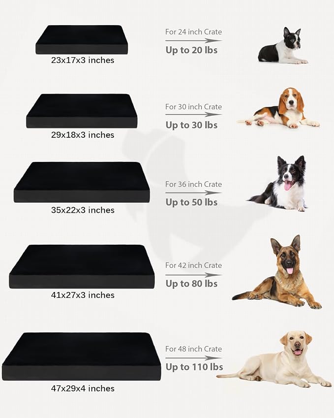 KSIIA Orthopedic Dog Bed for Extra Large Dogs with Waterproof, Black, 47x29 | Deluxe Soft Plush Dog Crate Bed, Washable Pet Mat with Removable Cover & Egg Crate Foam for Extra Large Dogs Sleeping