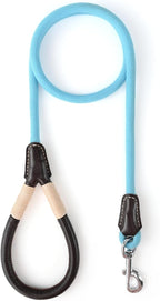 Mile High Life Dog Leash with Genuine Leather Handle, 4/5/6 FT | Comfortable Leather Grip Rope Leash, Heavy Duty 360° Swivel Metal Clasp, for Small Medium & Large Dogs (Blue Black, 48 Inch)