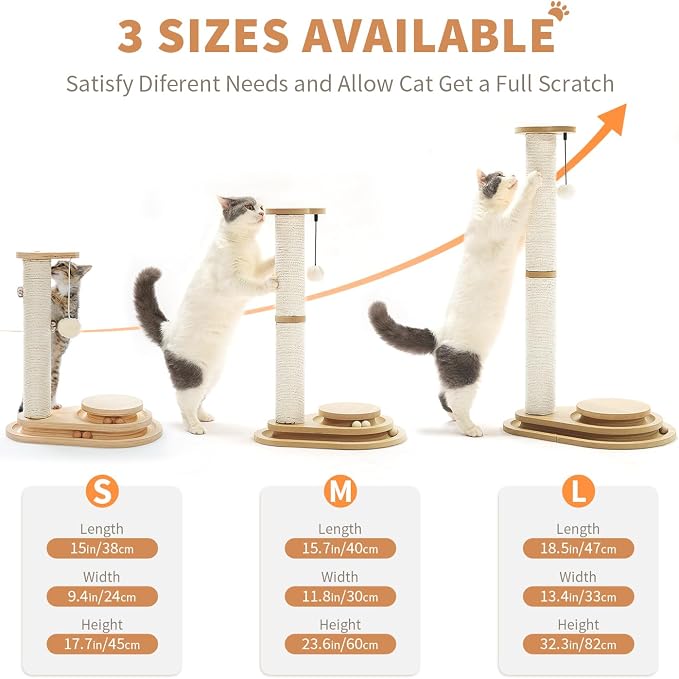 Made4Pets Cat Scratching Post for Indoor Cats with Ball Track 23.4" | Interactive Cat Scratching Post with Natural Sisal Rope, Rolling Ball Track and Taller Scratching Height, Modern Home Décor