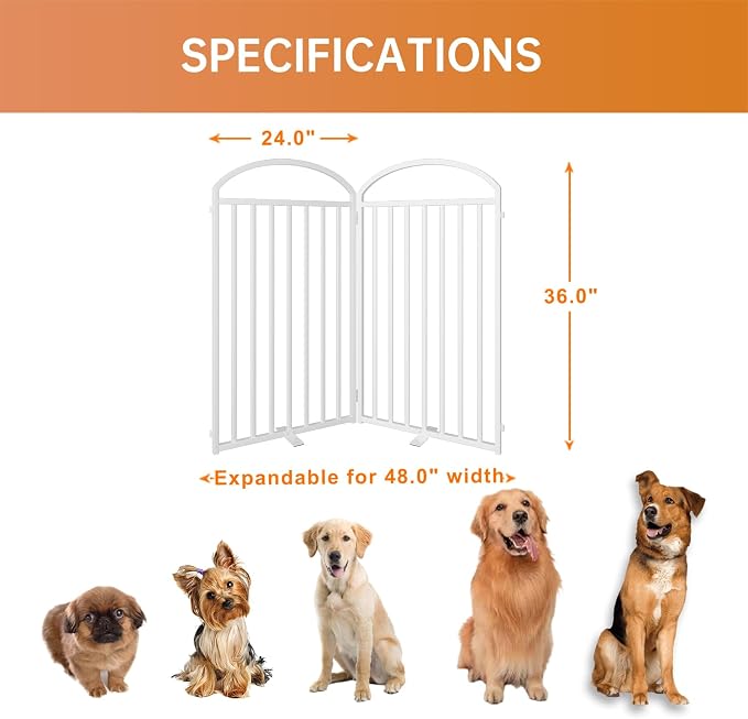 SNUOWU 2 Panels Full Matel Freestanding Dog Gates, 48" Extra Wide 36" Tall Free Standing Dog Pet Gate for Indoor & Outdoor. Foldable Pet Fences for Doorways, House, Stairs, Porch, Deck, Yard