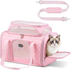 Top Expandable Cat Carrier for Airline Travel, 17x11x9.5 in, Pink | Stable reinforced frame, locking zippers, and breathable mesh for airport waits, vet visits, road trips, and daily travel