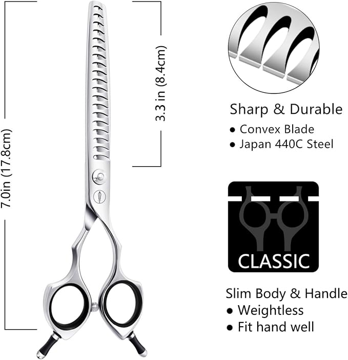 HASHIMOTO Chunkers Dog Grooming Scissors, 7.0 inch, 70% Thinning Rate. | Bulking off Coat Quickly, Sharp, 440C Stainless Steel