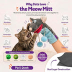 Pounce & Purr Meow Mitt Wearable Cat Wrestling Glove Puppet - Mouse | Catnip & Silvervine plush hand puppet, crinkle sounds & wiggling arms - dual-layer interactive toy, indoor cats & kitten