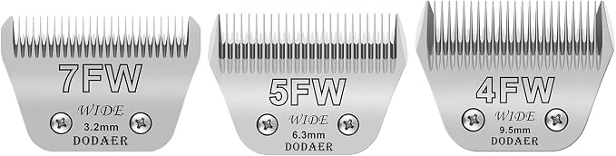 Dog Grooming Wide Blades Set,Compatible with Andis,Oster A5,Wahl KM10 | Cut Length 1/8"(3.2mm) to 3/8”(9.5mm) ,Include 7FW+5FW+4FW,3 Pack