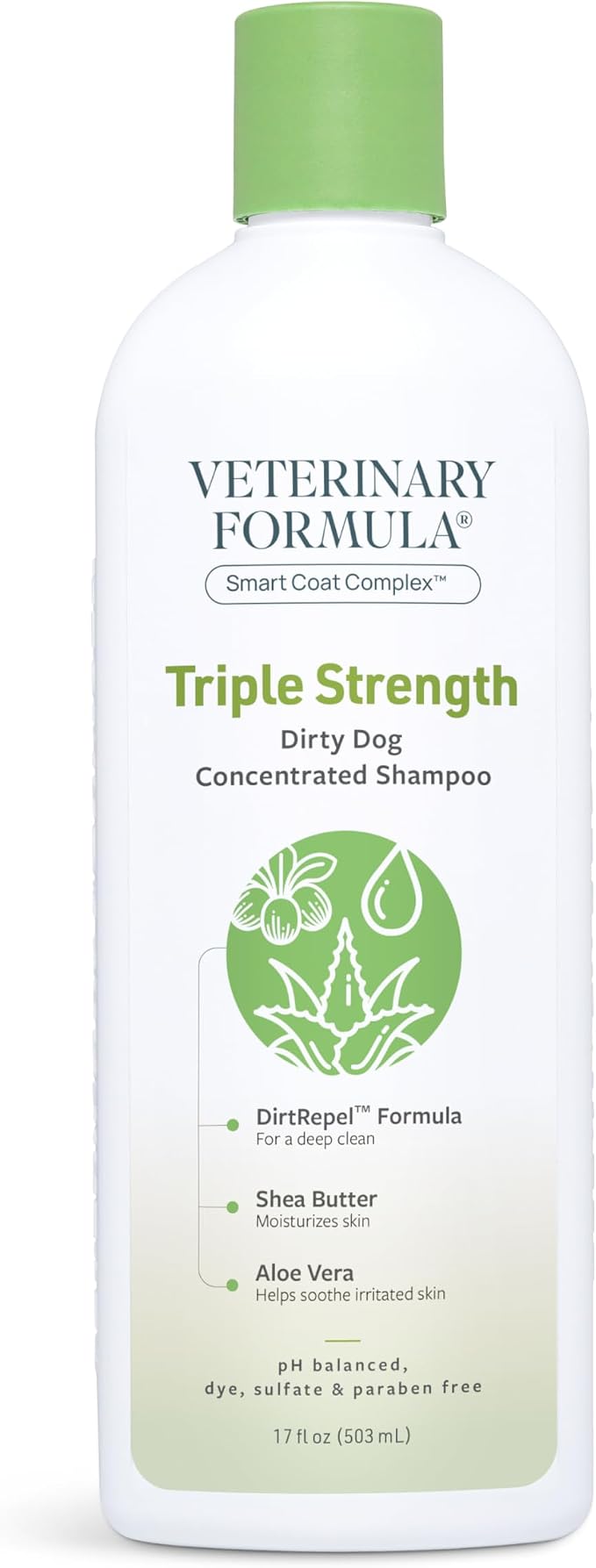 Veterinary Formula Smart Coat Triple Strength Dirty Dog Shampoo, 17 oz | DirtRepel concentrated shampoo with shea butter and aloe vera to clean extra-dirty coats, control odors and soothe skin