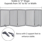 unipaws 36”H Free Standing Pet Gate for Dog Cat, 100”Wide Wooden Dog Gates | Foldable Pet Fence for Doorway, Stairs, Step, Expandable Doggy Barrier, Indoor Use