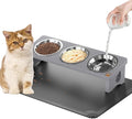 Elevated Cat Bowls with 3 Stainless Steel Bowls | 15° Tilted Anti-Vomiting Raised Cat Food Bowl with Solid Wood Stand and Silicone Pad for Cats and Small Pets Bowl(Slate Grey)