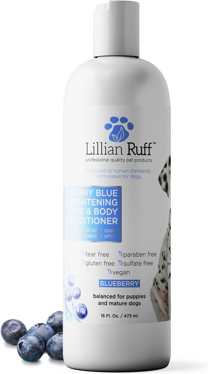 Lillian Ruff PRO Formula Berry Blue Brightening Dog Conditioner - Professional Whitening Conditioner Hydrate Dry Skin, Soften, Detangle, Restore Shine - Provitamin B5, USA Made 16oz