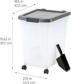 IRIS USA Dog Food Storage Container, Up to 50 lbs, Dark Gray, Made in USA | Includes 2-Cup Scoop & Wheels, Airtight Seal, BPA-Free, Bird Seed, Cat food, Cat Litter, Chicken Feed, Pellets