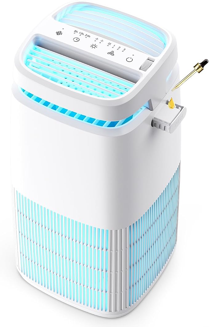 POMORON Air Purifiers for Home with Negative Ion and UV, MJ002H, White | Negative Ion Function, UV Function, True H13 Filter, 8/12/24 hours Timer, Fragrance Diffuse