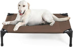 Garnpet Elevated Dog Bed for Large Dogs, Raised Dog Cot Fits Up to 120 LBs, Heavy Duty Pet Cots with Durable Supportive Teslin Recyclable Washable Mesh, Indoor & Outdoor Pet Bed, Brown