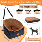 Vivifying Dog Car Seat for Small & Medium Dogs, Detachable & Washable Booster Seat for Pets Up to 25lbs, Travel Bed with Storage Pockets and Safety Belt – Brown&Black