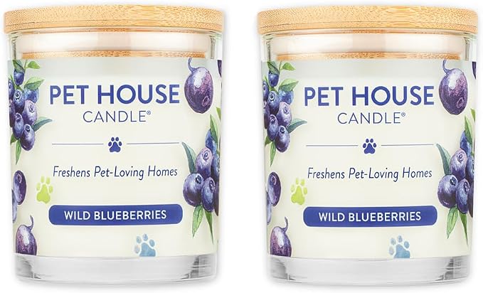 Pet House Candles, Natural Soy-Based, Clean Burning Pet Friendly Candles, 60 Hour Burn Time - Wild Blueberries, 9 oz, 2 Pack