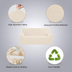 H.VERSAILTEX Stretch Couch Covers for Sofa 1 Piece Slipcovers for Couches and Sofas 3 Seater Couch Cover Feature Thick Checked Jacquard Fabric with Elastic Bottom, 72"-88" Wide, Cream