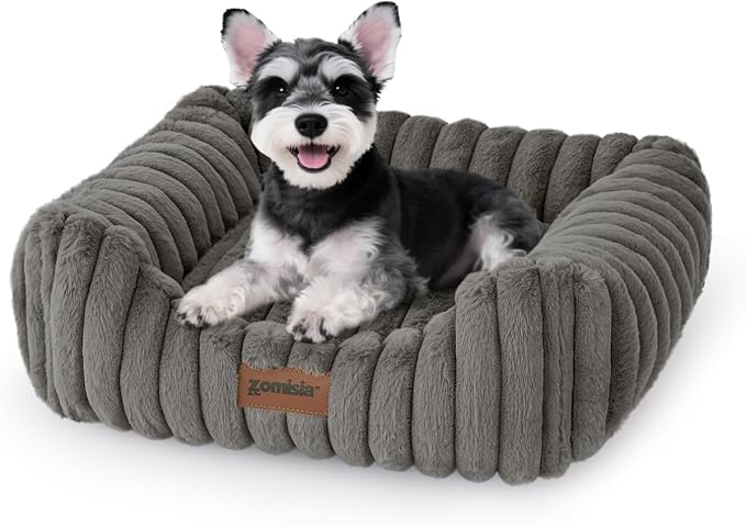 ZOMISIA Small Dog Bed, Cat Bed for Indoor Cats with Washable Cover, 20x19'' | Orthopedic Dog Beds for Small Dogs, Neck-Friendly Bolster, Low-Front Edge, Puppy Bed with Waterproof Removable Cover , Grey