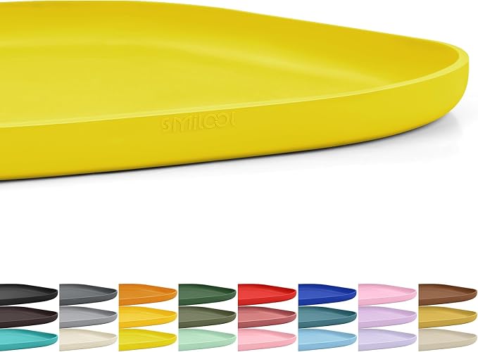 SMILOOL Small Silicone Pet Food Mat with Raised Edge for Food and Water Bowl, Square Dog Feeding Mats, Cat Food Trays for Floor Waterproof, Rubber Tray for Dogs and Cats, 12 x 12 x 0.7 Light Yellow