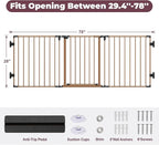 29.4-78" Extra Wide Baby Gate, Long Dog Gates Indoor for Stairs | Essential Large Gate for Child Toddler with Anti-Trip Pedal, Adjustable Pet Gate for Doorways, 28" Tall 3 Metal Panels Brown