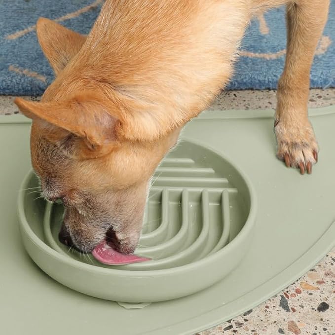 Slow Feeder Dog Bowls - Small Size Silicone Slow Eating Dog Bowl for Puppies & Dogs with Suction Cup -Dishwasher-Safe, Lick Mat Design, Reduces Gulping, for All Breeds, 6”x1.25”- Sage