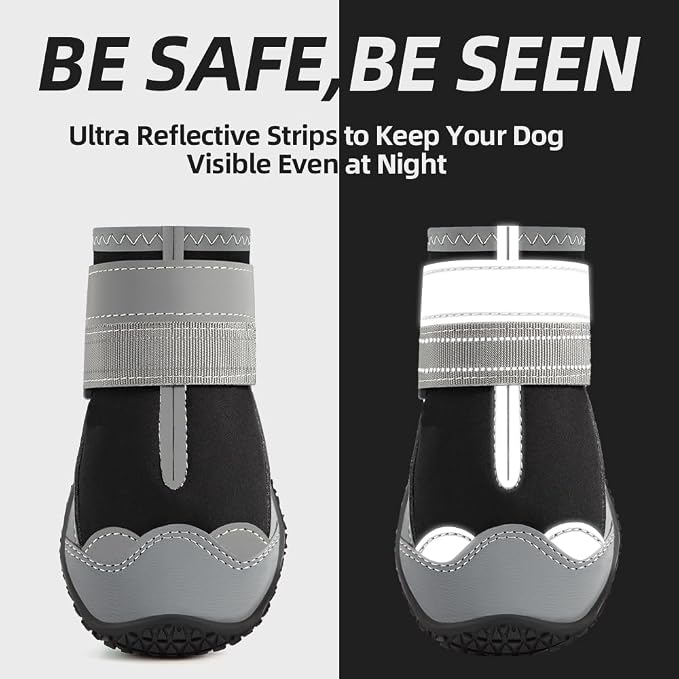 Dog Boots for Large Dogs, Medium Dog Boots & Paw Protectors for Hardwood Floors, Outdoor Dog Booties for Hot Pavement Winter Snow Hiking, Dog Shoes with Reflective Strips