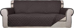 PureFit Reversible Quilted Sofa Cover Dog Couch Covers for Sofa, 66 in | Chocolate/Chocolate, Water Resistant, Washable, Non Slip and Elastic Straps, For Kids, Dogs, Pets
