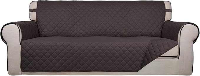 PureFit Reversible Quilted Sofa Cover Dog Couch Covers for Sofa, 66 in | Chocolate/Chocolate, Water Resistant, Washable, Non Slip and Elastic Straps, For Kids, Dogs, Pets